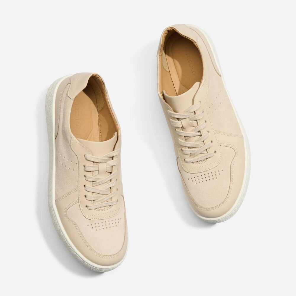 Nisolo women's Bria Go-To Court Sneakers taupe 8 Bone suede leather